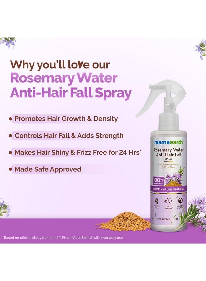 Mamaearth Rosemary Water Anti-Hair Fall Spray With 100% Pure Rosemary Water & Methi Dana 200Ml|Hair Growth,Stronger,Denser Hair|24Hr Frizz Control|Folligen Analupe, Fision Aquashield|Shiny,Smooth Hair - Image 3