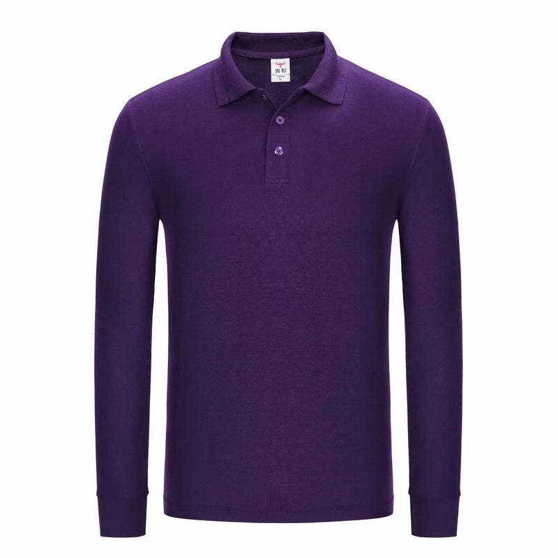 Polo Shirt Set Work Clothes Long Sleeve Solid Color Lapel Mens and Womens Paul T-Shirt Making Spring and Autumn Printing Embroidered logo Purple