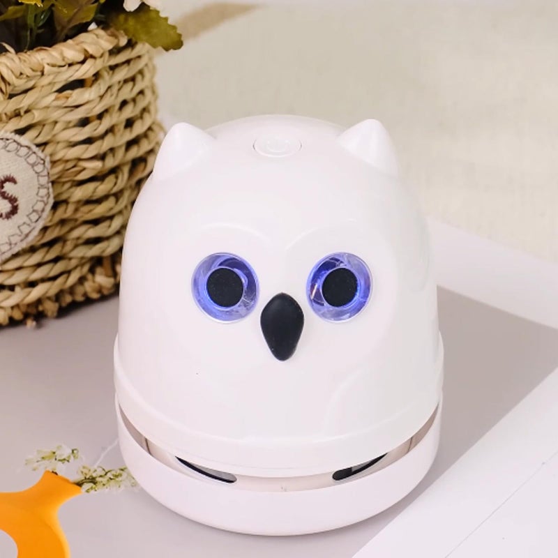 Hallocool Mini Crumb Vacuum Cleaner Owl Tabletop Crumb Sweeper Vacuum USB Recharging Craft Desk Vacuum Cleaner for Glitter Paper Scraps Eraser Crumbs Pencil Shavings Cookie Crumbs - Image 1
