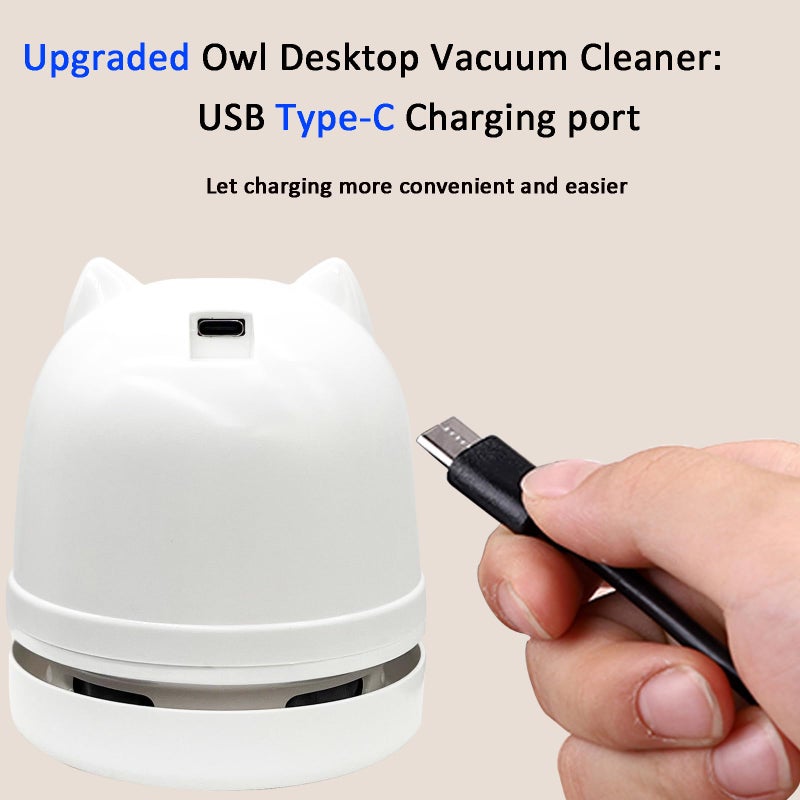 Hallocool Mini Crumb Vacuum Cleaner Owl Tabletop Crumb Sweeper Vacuum USB Recharging Craft Desk Vacuum Cleaner for Glitter Paper Scraps Eraser Crumbs Pencil Shavings Cookie Crumbs - Image 3