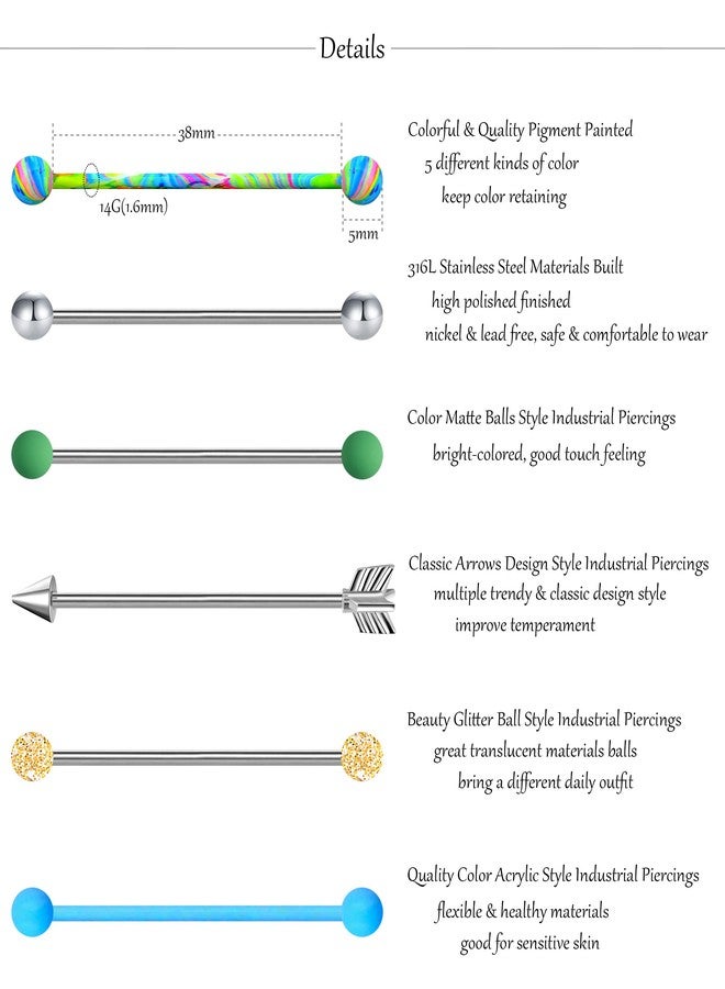 EVELICAL 30Pcs 14G Stainless Steel Industrial Barbell Earrings for Women Men Cartilage Helix Body Piercing Jewelry 38mm 1&1/2 Inch Piercing Bar Style A - Image 2