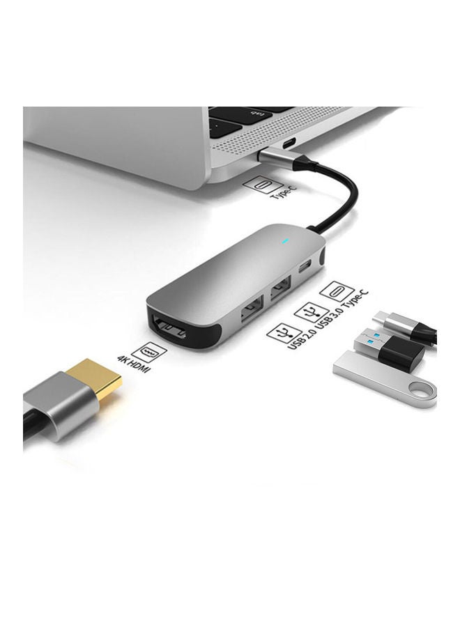 4 In 1 Port 3.0 Type-C USB-C HUB To 4K Video HDMI-compatible Adapter For Macbook Grey - Image 1