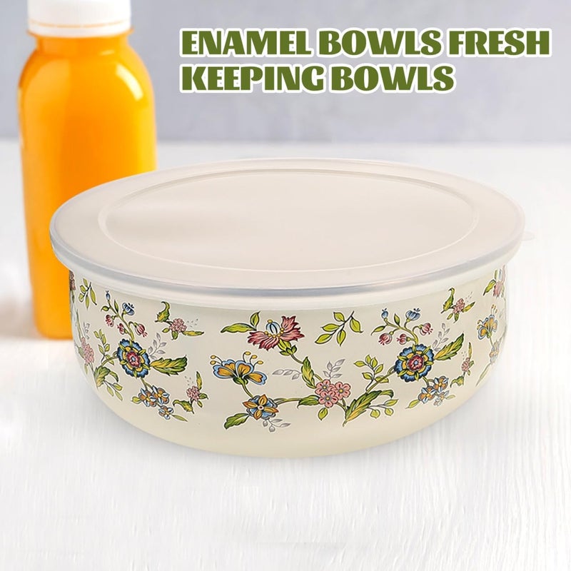BESTonZON Enamel Bowls with Lids Mixing Bowls 5pcs Vintage Soup Bowls Retro Enamel Basin for Fruit Salad Pasta Dinner Kitchen 5 Size - Image 4