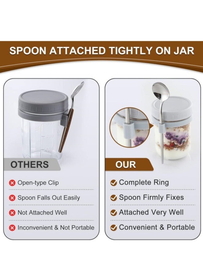 Generic - 350ml Glass Jar, Oats Container Oatmeal Cup Oatmeal Jar Meal Prep Jar with Lid and Spoon Yogurt Pot Portable Breakfast Cup with Measurement Marks for Milk, Cereal, Fruit (Pink) - Image 1