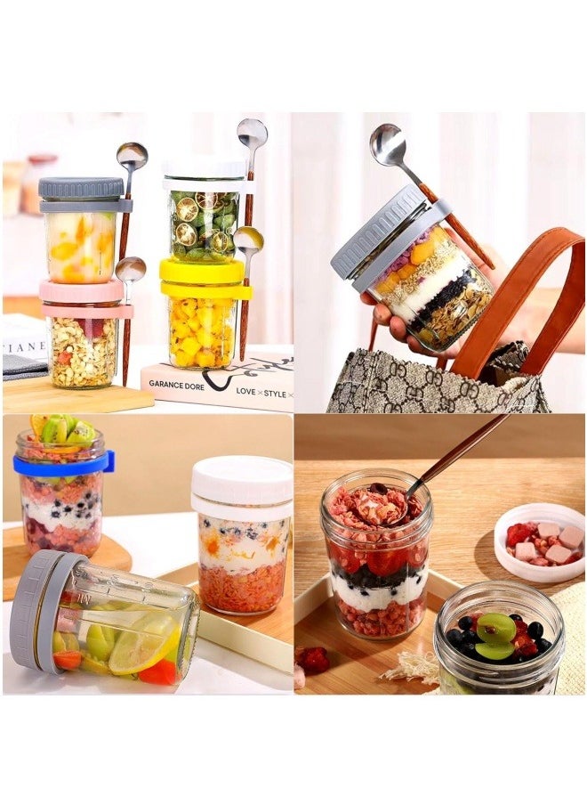 Generic - 350ml Glass Jar, Oats Container Oatmeal Cup Oatmeal Jar Meal Prep Jar with Lid and Spoon Yogurt Pot Portable Breakfast Cup with Measurement Marks for Milk, Cereal, Fruit (Pink) - Image 1