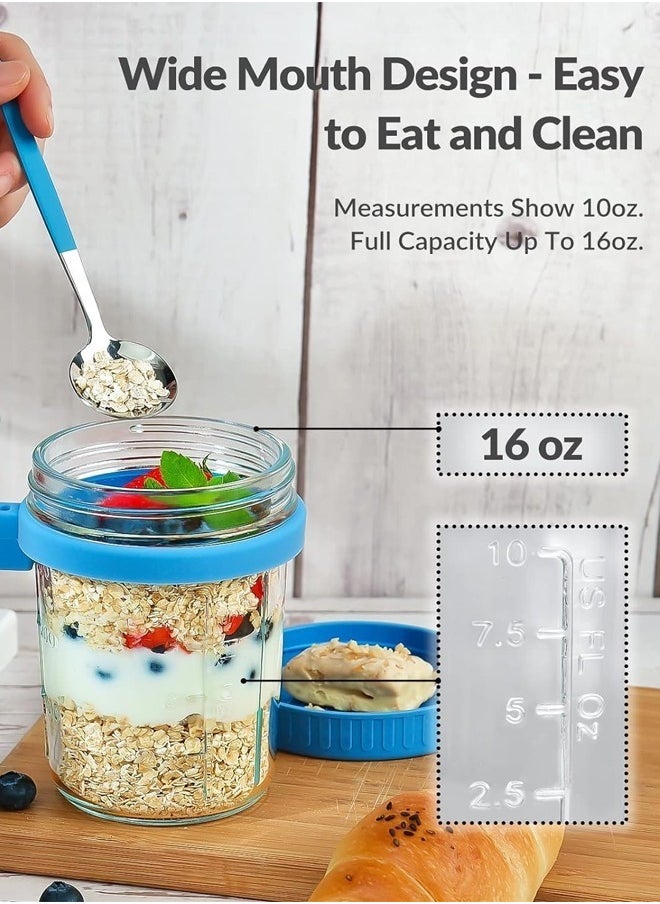 Generic - 350ml Glass Jar, Oats Container Oatmeal Cup Oatmeal Jar Meal Prep Jar with Lid and Spoon Yogurt Pot Portable Breakfast Cup with Measurement Marks for Milk, Cereal, Fruit (Pink) - Image 1