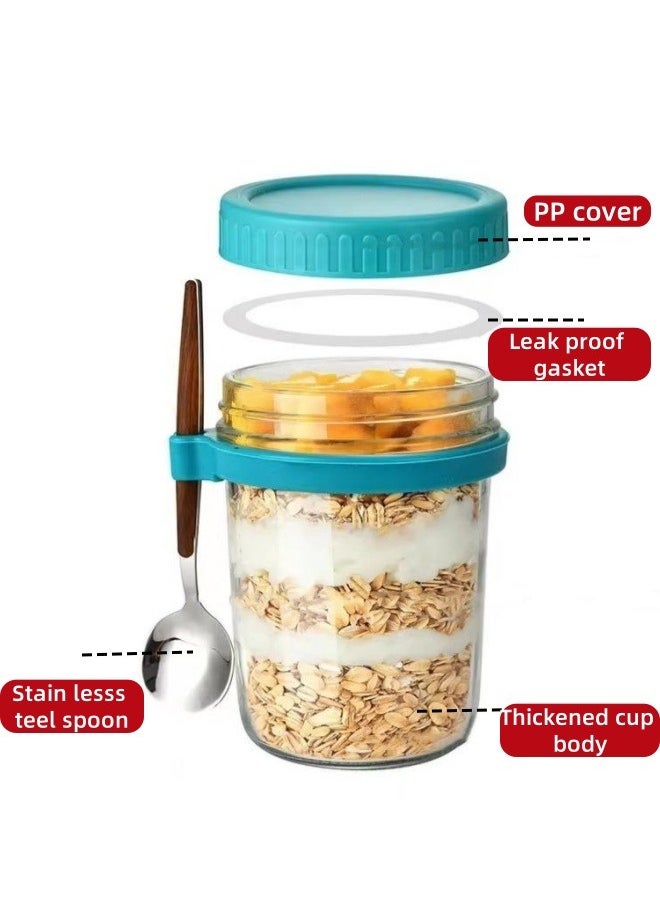Generic - 350ml Glass Jar, Oats Container Oatmeal Cup Oatmeal Jar Meal Prep Jar with Lid and Spoon Yogurt Pot Portable Breakfast Cup with Measurement Marks for Milk, Cereal, Fruit (Pink) - Image 1