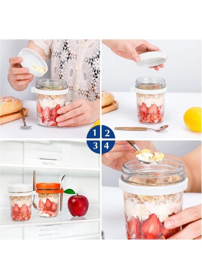 Generic - 350ml Glass Jar, Oats Container Oatmeal Cup Oatmeal Jar Meal Prep Jar with Lid and Spoon Yogurt Pot Portable Breakfast Cup with Measurement Marks for Milk, Cereal, Fruit (Pink) - Image 1