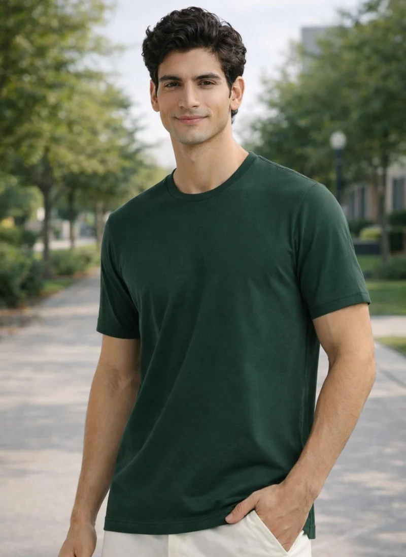NOBERO Deep Forest Nobero Travel Supima T-Shirt | Men’s T-Shirt | Regular Fit | 95% Supima Cotton 5% Lycra (200 GSM) | UPF 50+ + Anti-Odor Anti-Microbial | Wrinkle-Resistant Travelwear Essential | Available in 8 Colours for Men | Best Price UAE