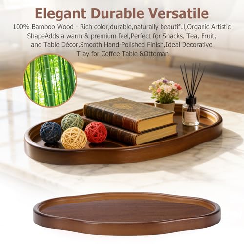 May Eileen Wood Serving Tray, Wooden Tray, 14.57 Inch Irregular Decorative Serving Trays Platters for Home,Party,Coffee Table,Dining Table & Countertop - Image 4
