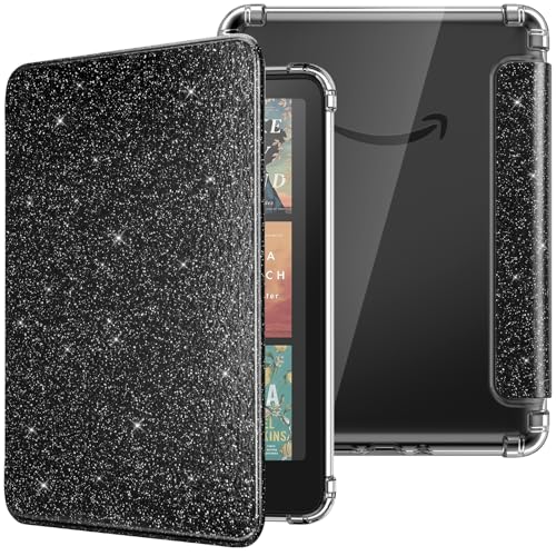 MoKo Case for All-new 7" Kindle Paperwhite 12th Gen 2024&Kindle Colorsoft Signature Edition 2024, Ultra Clear Soft Flexible Transparent TPU Back Cover Light Shell with Auto Wake/Sleep, Black & Glitter - Image 1