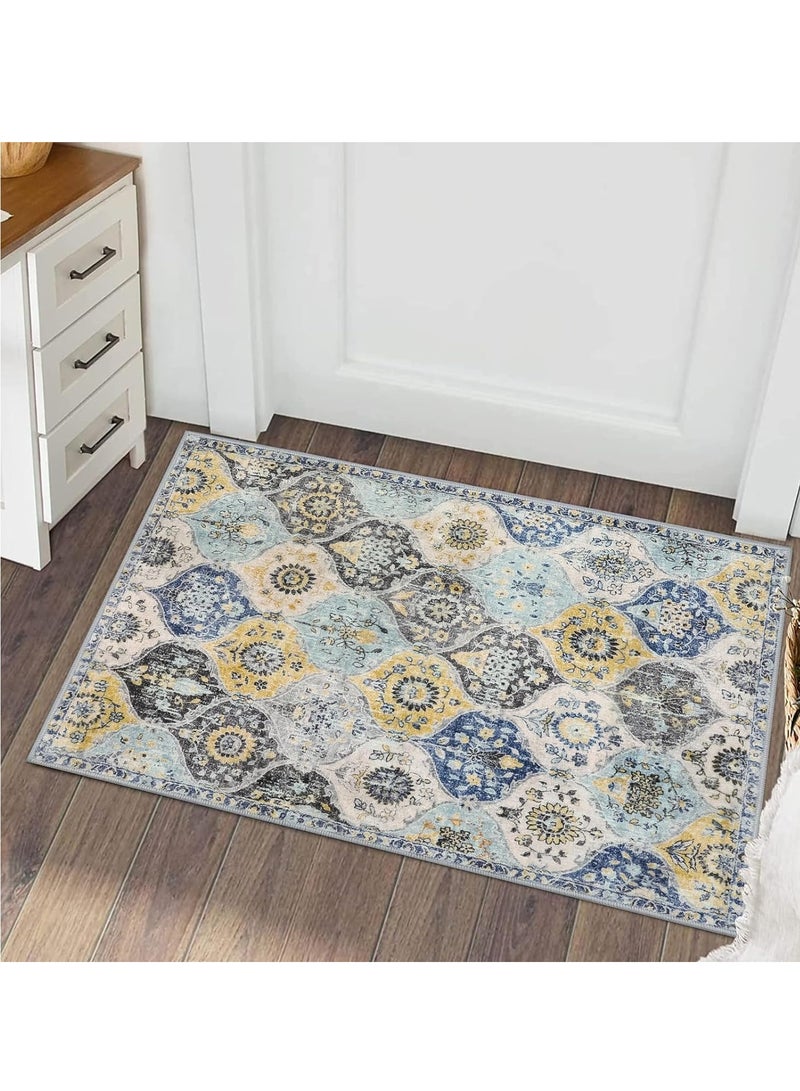 ميكسد سجاد منطقة التريليس ، سجاد مدخل غير انزلاق غسل باب داخلي حصيرة ، صغيرة لهجة شرقية رمي السجاد لغرفة النوم مطبخ مدخل الحمام (05-صفراء / أكوا ، 60 * 90 سم) - Image 1