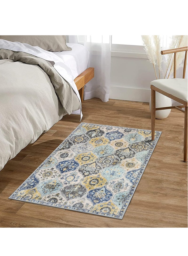 ميكسد سجاد منطقة التريليس ، سجاد مدخل غير انزلاق غسل باب داخلي حصيرة ، صغيرة لهجة شرقية رمي السجاد لغرفة النوم مطبخ مدخل الحمام (05-صفراء / أكوا ، 60 * 90 سم) - Image 2