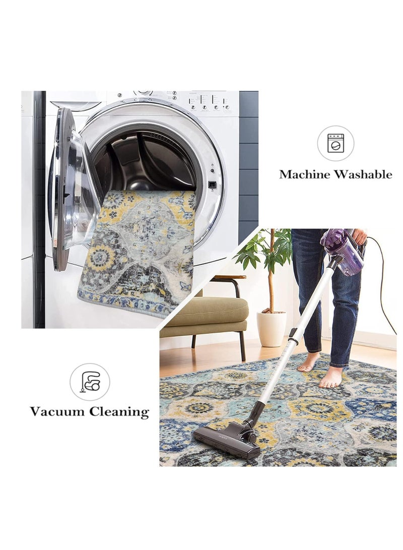 ميكسد سجاد منطقة التريليس ، سجاد مدخل غير انزلاق غسل باب داخلي حصيرة ، صغيرة لهجة شرقية رمي السجاد لغرفة النوم مطبخ مدخل الحمام (05-صفراء / أكوا ، 60 * 90 سم) - Image 3