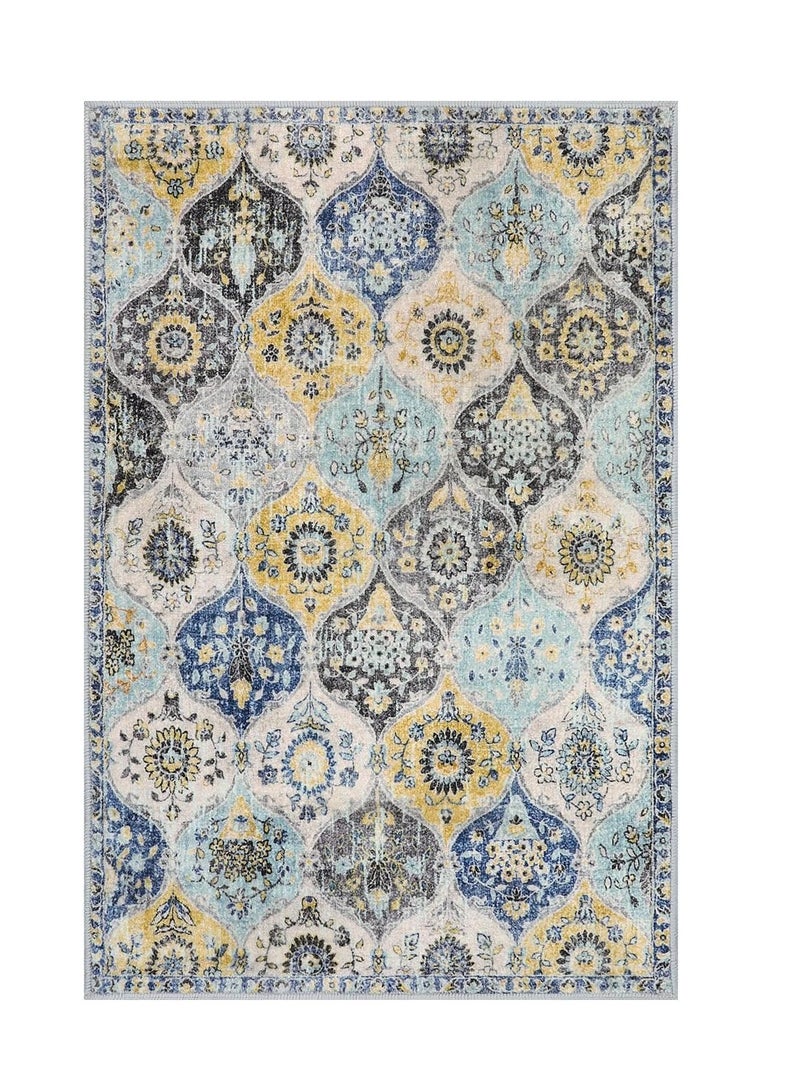 ميكسد سجاد منطقة التريليس ، سجاد مدخل غير انزلاق غسل باب داخلي حصيرة ، صغيرة لهجة شرقية رمي السجاد لغرفة النوم مطبخ مدخل الحمام (05-صفراء / أكوا ، 60 * 90 سم) - Image 4