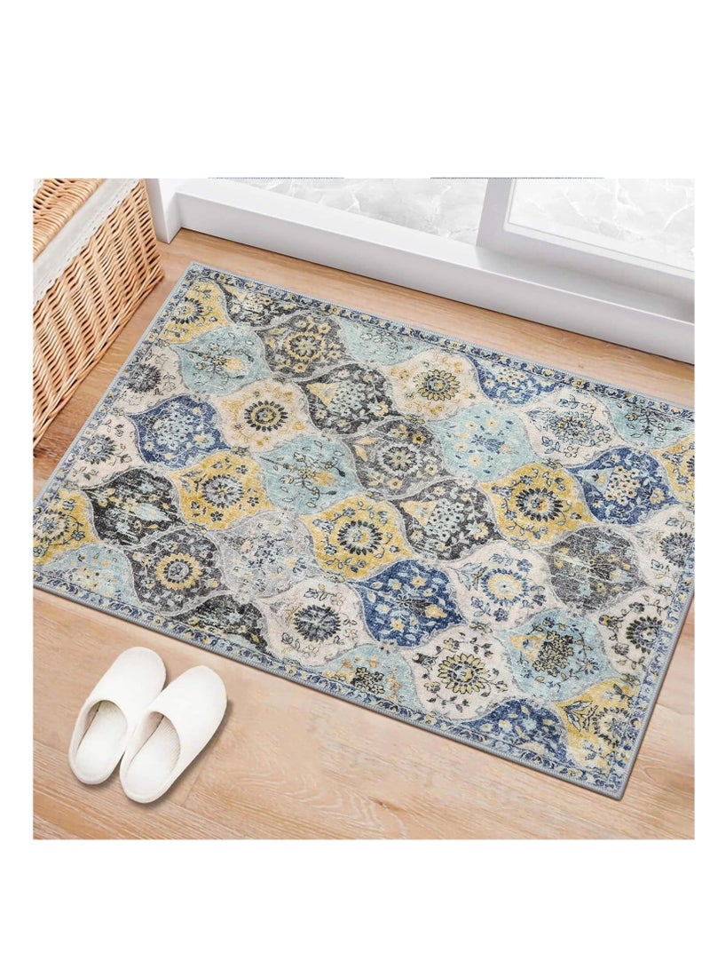 ميكسد سجاد منطقة التريليس ، سجاد مدخل غير انزلاق غسل باب داخلي حصيرة ، صغيرة لهجة شرقية رمي السجاد لغرفة النوم مطبخ مدخل الحمام (05-صفراء / أكوا ، 60 * 90 سم) - Image 5