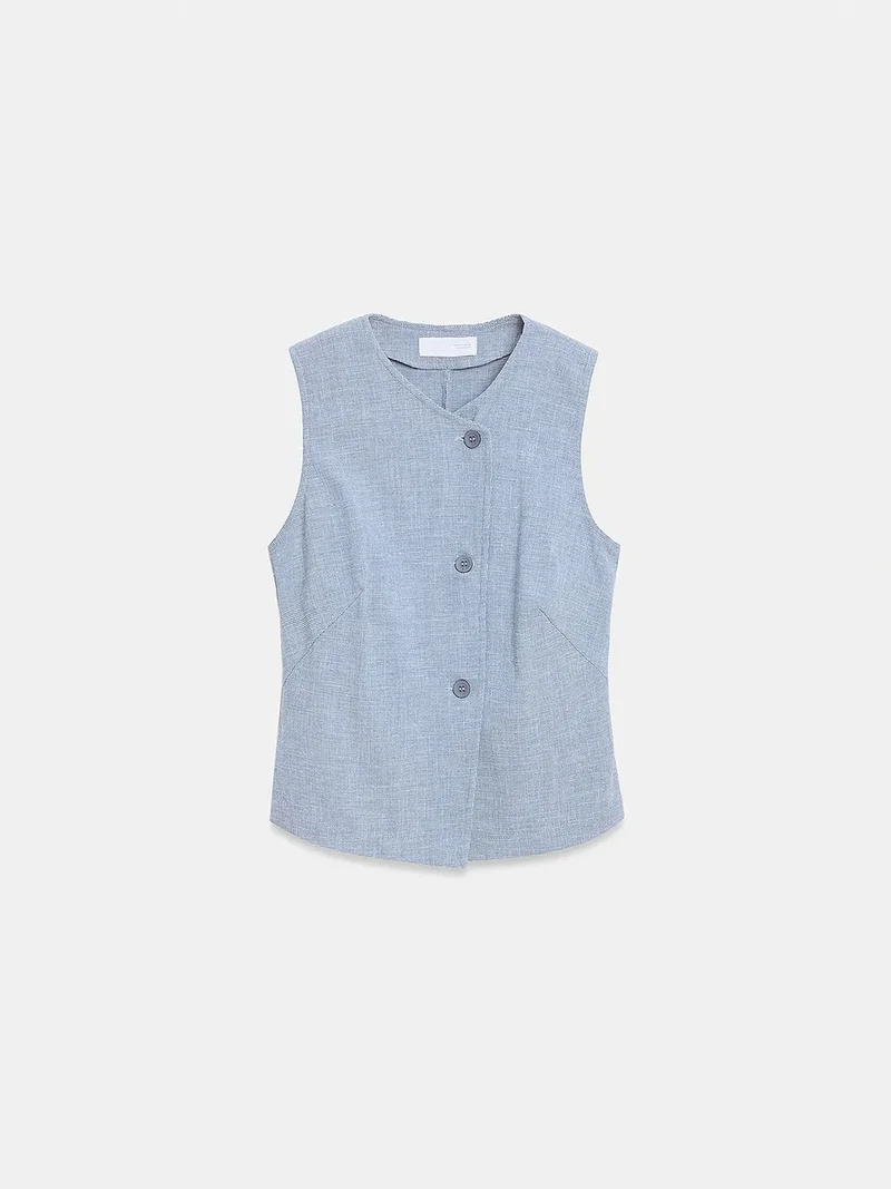 Dilvin DILVIN Fitted Woven Waistcoat With Button Front