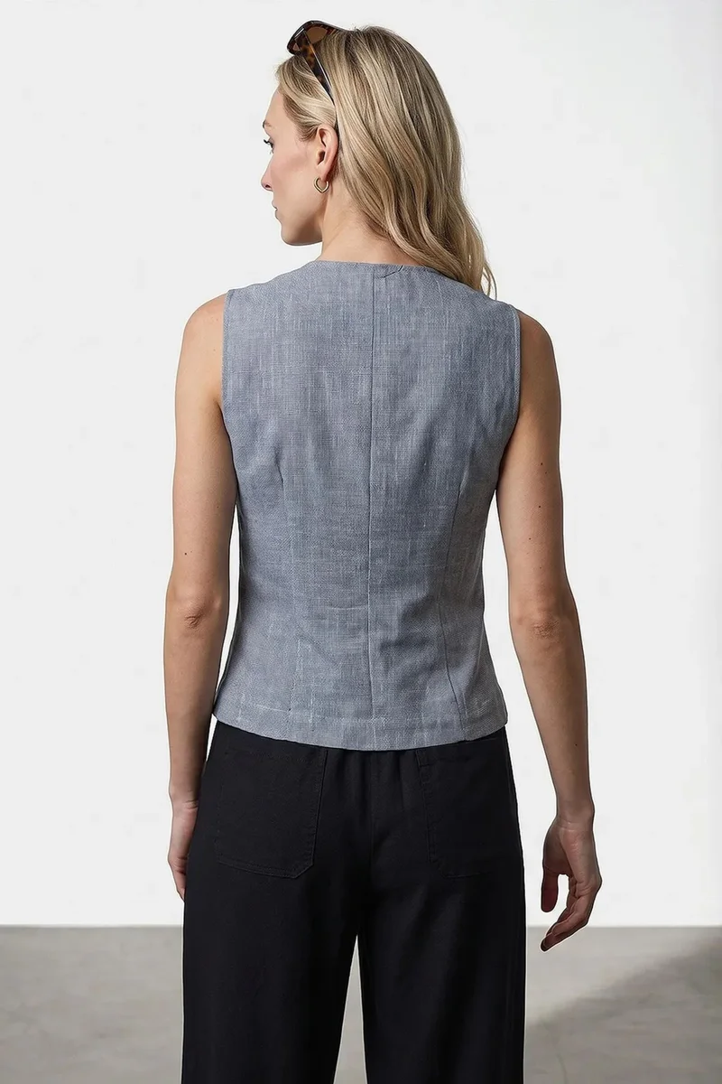 Dilvin Light Grey DILVIN Fitted Woven Waistcoat With Button Front for Women | Best Price UAE