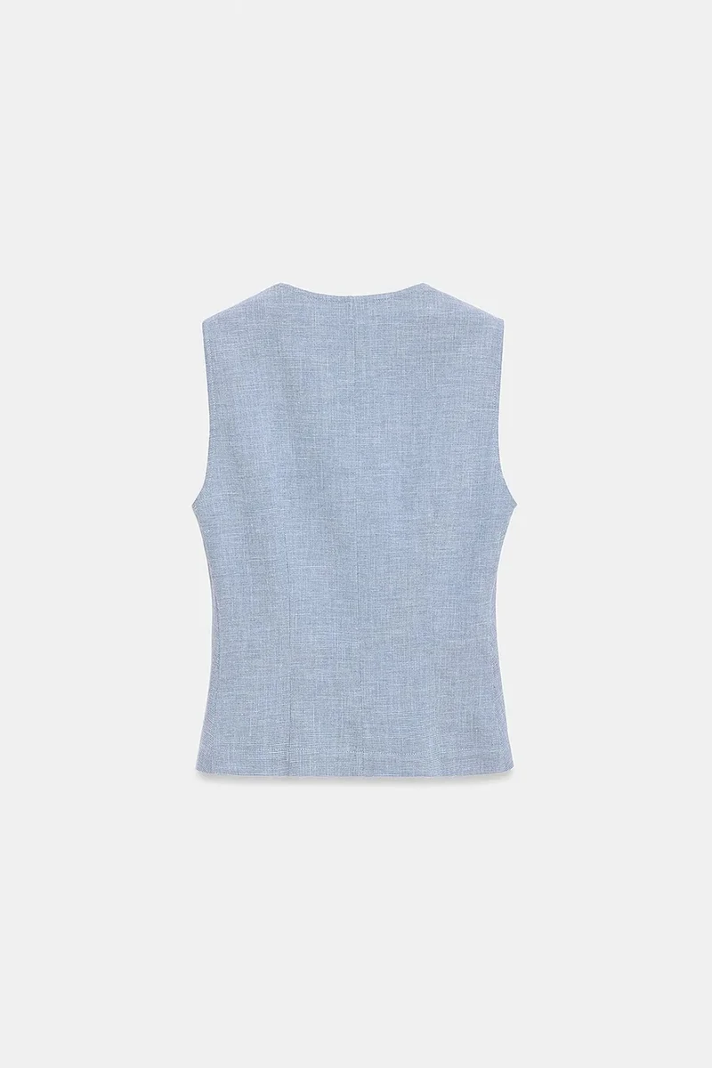 Dilvin Light Grey DILVIN Fitted Woven Waistcoat With Button Front for Women | Best Price UAE