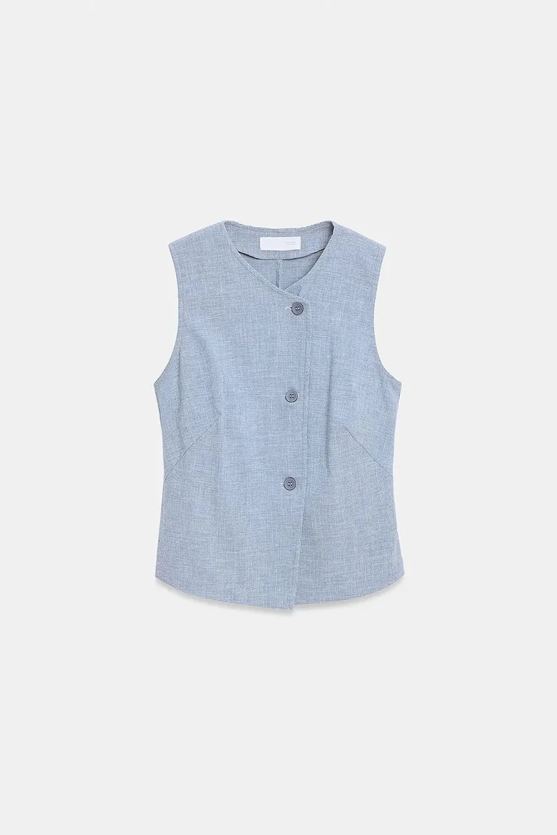 DILVIN Fitted Woven Waistcoat With Button Front