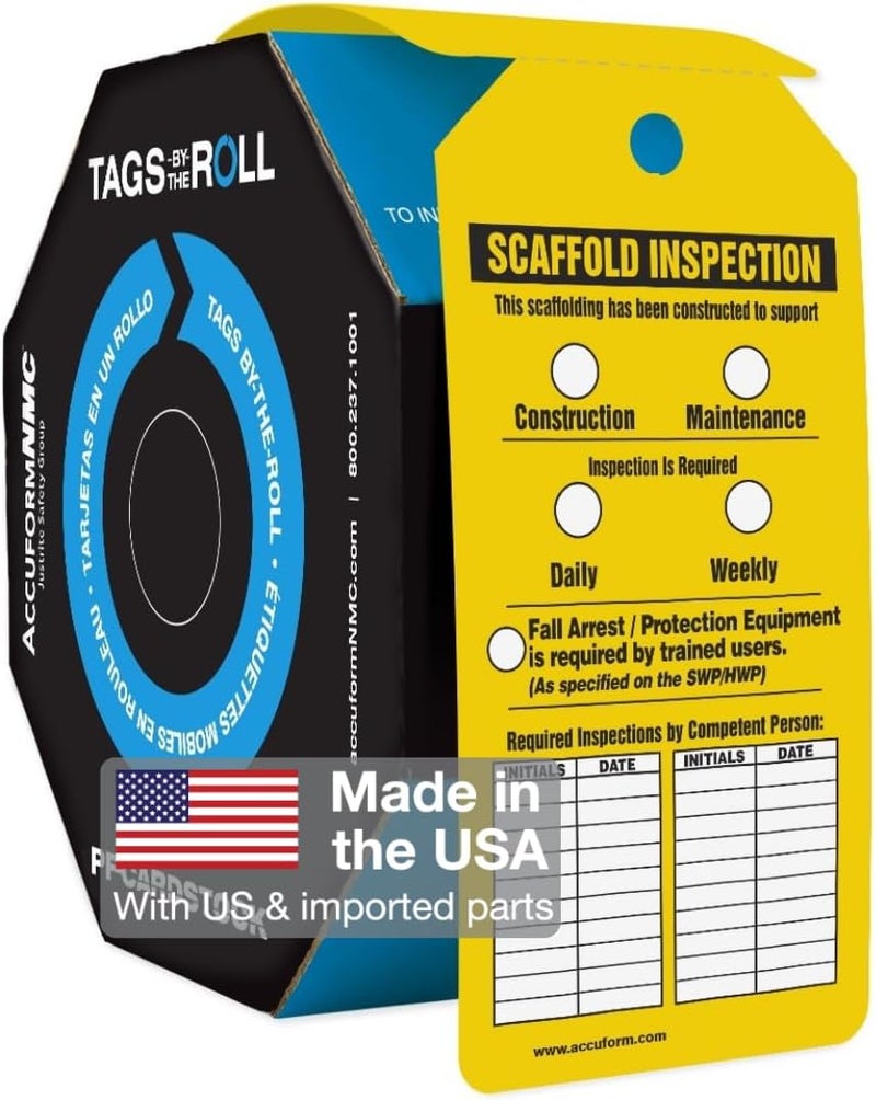 Accuform 250 Inspection and Status Tags by-The-Roll, Scaffold Inspection, US Made OSHA Compliant Tags, Waterproof PF-Cardstock, Resists Tears, 6.25"x3", TAR736 - Image 1