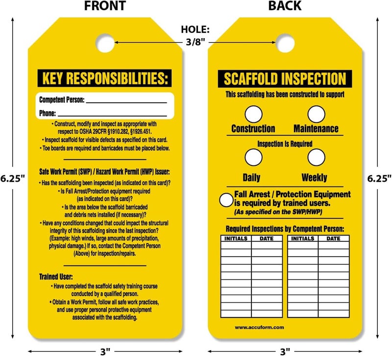 Accuform 250 Inspection and Status Tags by-The-Roll, Scaffold Inspection, US Made OSHA Compliant Tags, Waterproof PF-Cardstock, Resists Tears, 6.25"x3", TAR736 - Image 2