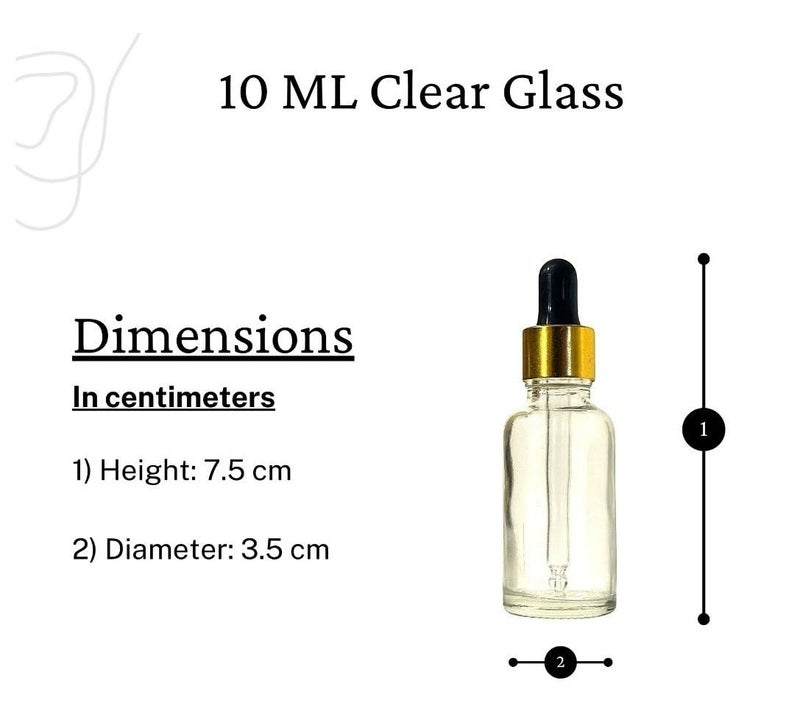 VOW 10 ML Transparent Round Empty Glass Bottle Glass Dropper Gold Ring Silicone Black Teat Refillable Reusable Leak Proof for Essential Oils PerfumesPack of 12 - Image 4