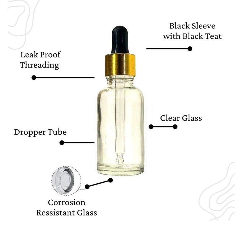 VOW 10 ML Transparent Round Empty Glass Bottle Glass Dropper Gold Ring Silicone Black Teat Refillable Reusable Leak Proof for Essential Oils PerfumesPack of 12 - Image 3