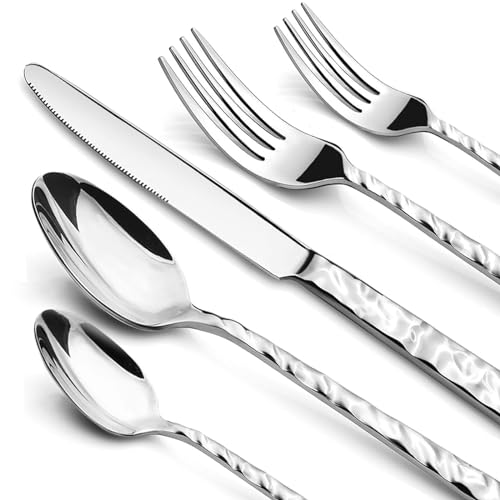 NICE KITCHEN Silverware Set, 40 Piece Premium Stainless Steel Flatware Set for 8, Heavy Duty Silverware Cutlery Sets with Wavy Patterns, Spoons and Forks Set, Mirror Polished, Dishwasher Safe - Image 1