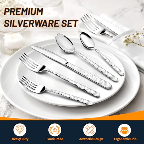 NICE KITCHEN Silverware Set, 40 Piece Premium Stainless Steel Flatware Set for 8, Heavy Duty Silverware Cutlery Sets with Wavy Patterns, Spoons and Forks Set, Mirror Polished, Dishwasher Safe - Image 3