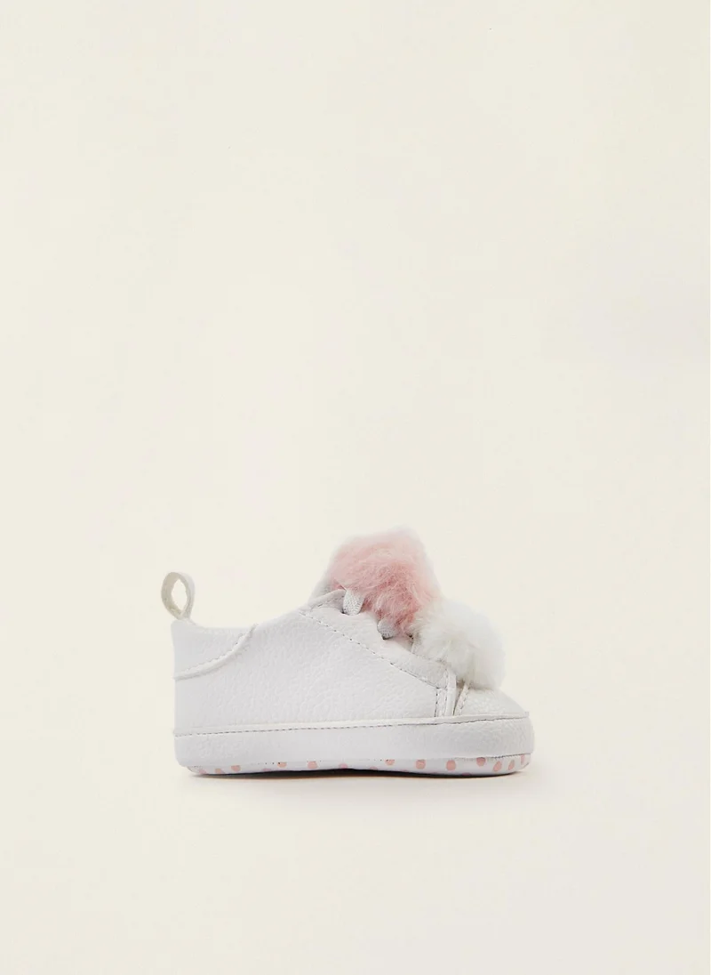 Zippy Zippy Trainers With Pompoms For Newborn Baby Girls - White Pink