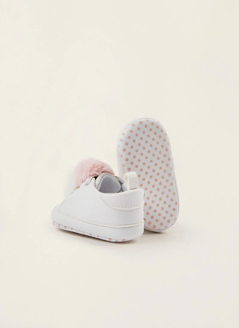زيبي Zippy Trainers With Pompoms For Newborn Baby Girls - White Pink