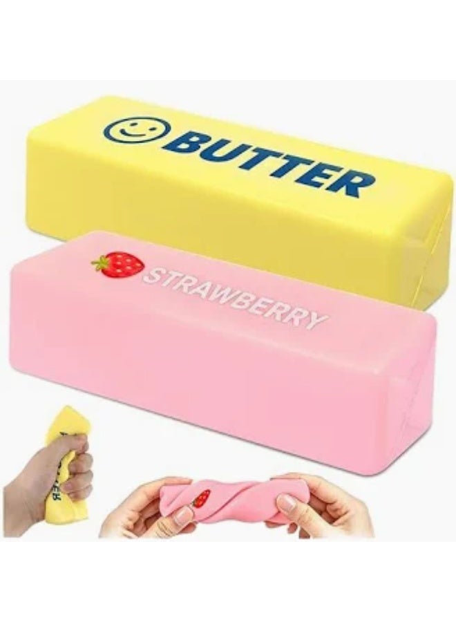 2Pcs Butter Strawberry Squishy, Slow Rebound Butter Stick Squishy Stress Ball, Soft Butter Squishys Stress Relief Block, Stress Relief Sensory Squeeze Toys Fidget Toys for Kids