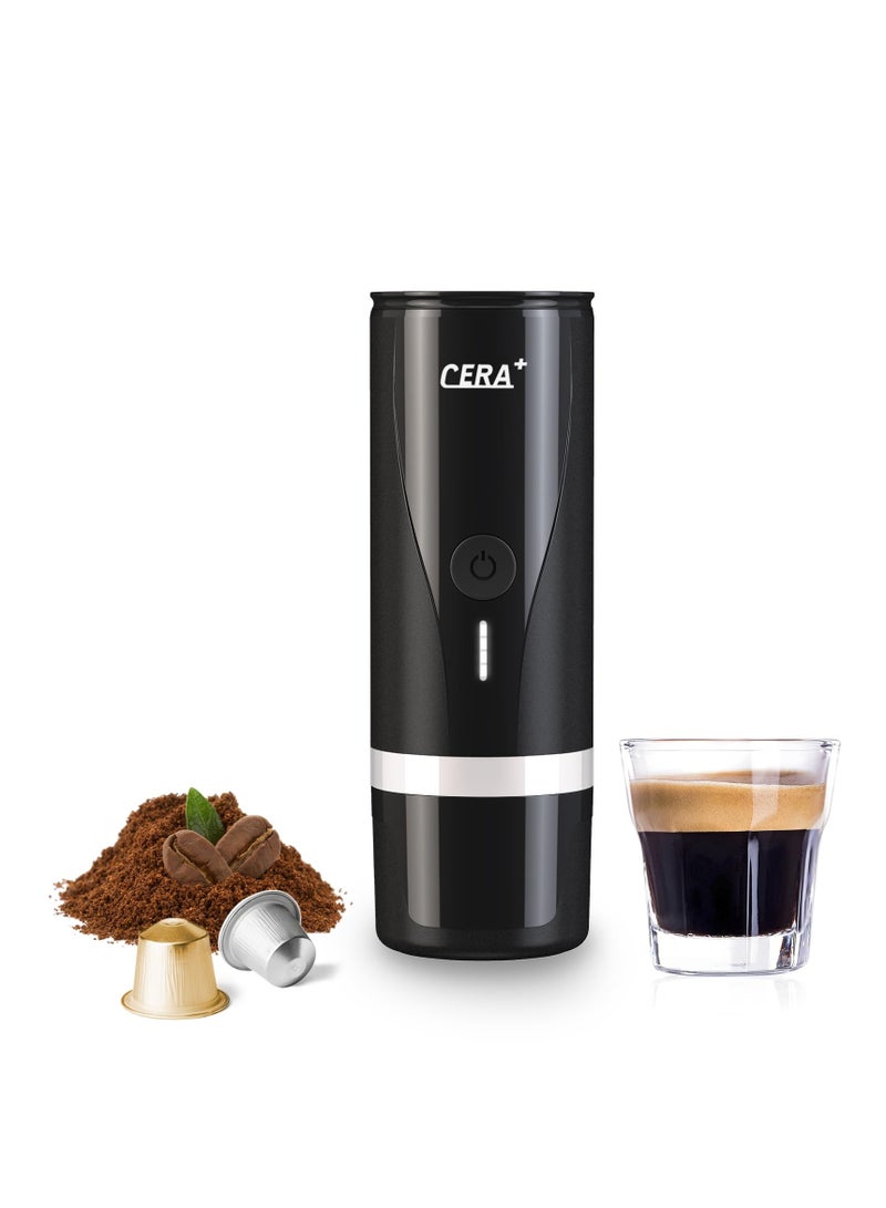 "Portable Electric Coffee Maker, Rechargeable Espresso Machine with 20 Bar Pressure, Compatible with NS Pods & Ground Coffee, Perfect for Travel, Camping, Office, Home - Black" - Image 1
