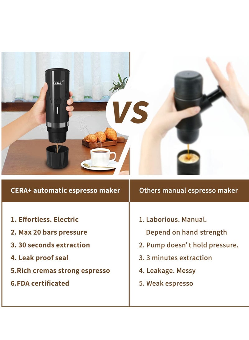 "Portable Electric Coffee Maker, Rechargeable Espresso Machine with 20 Bar Pressure, Compatible with NS Pods & Ground Coffee, Perfect for Travel, Camping, Office, Home - Black" - Image 5