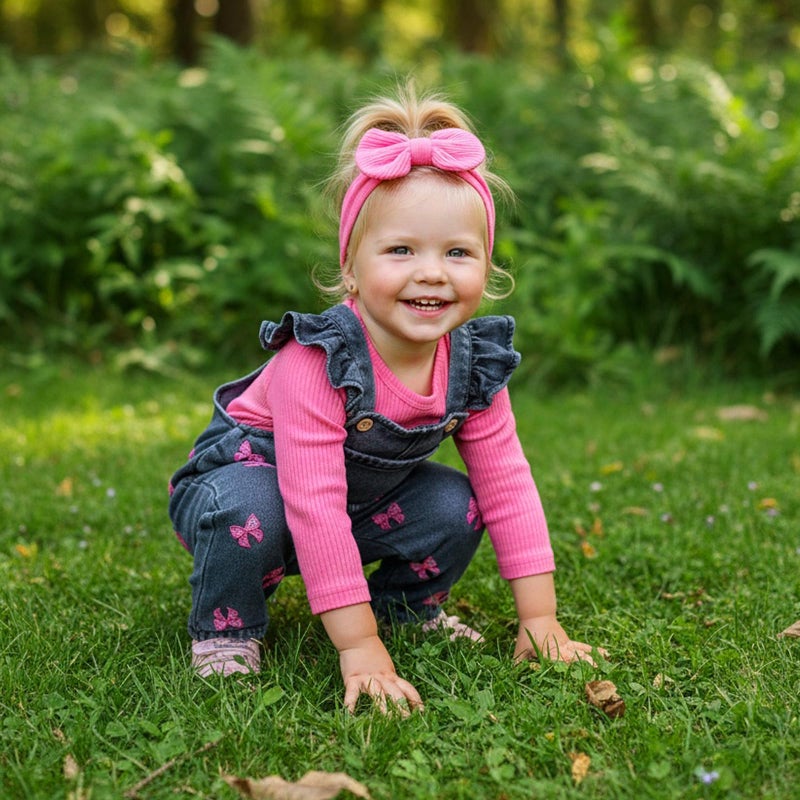 FOCICI 12-18 Month Girl Clothes Romper Infant Jeans Adjustable Suspender Overalls Cute Headband 3Pcs Fall Winter Outfits Set Rose Red - Image 3