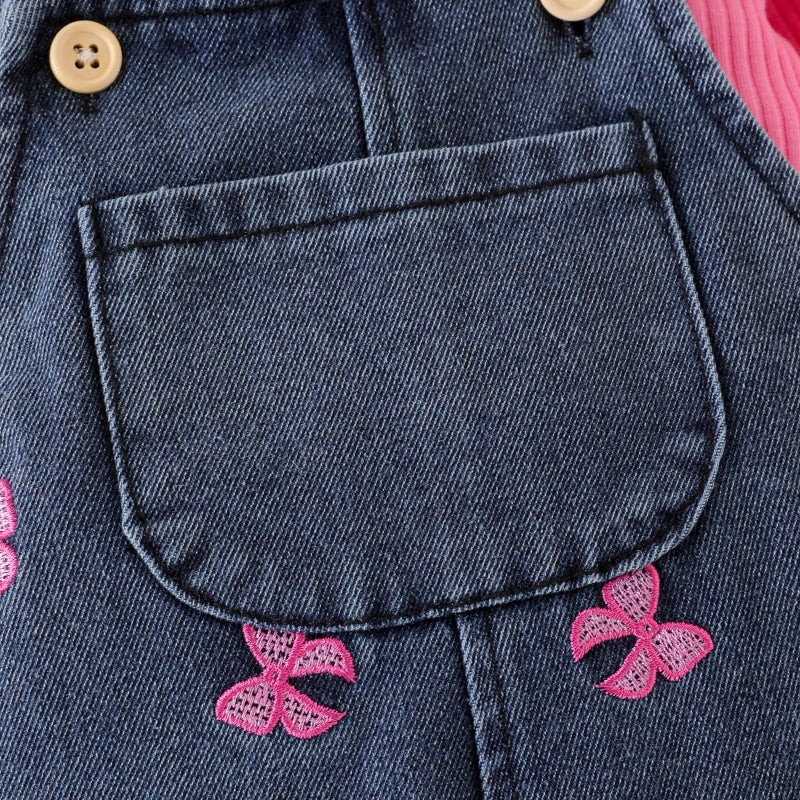 FOCICI 12-18 Month Girl Clothes Romper Infant Jeans Adjustable Suspender Overalls Cute Headband 3Pcs Fall Winter Outfits Set Rose Red - Image 5