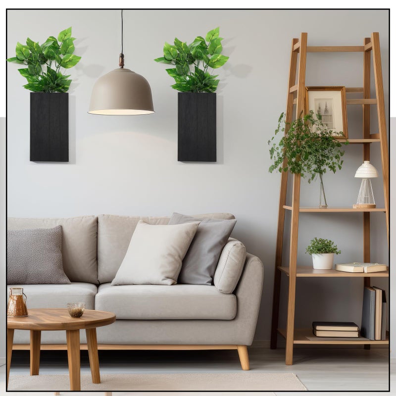 Vesici Wood Wall Planter Vase with Artificial Plants Indoor Plants Holder Pocket Farmhouse Wooden Wall Flower Vase Hanging Plant Decor for Bedroom Kitchen Office Home(2 Pcs,Green Plants) - Image 4