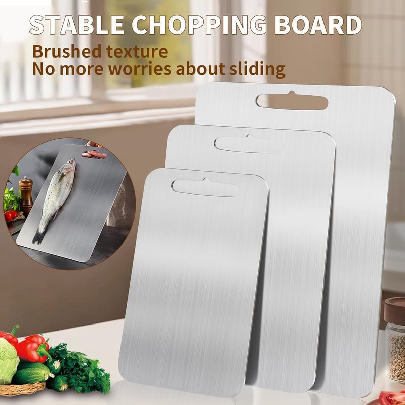 SPITZE Chopping Board Combo 3pcs | Large Multi Size 304 Stainless Steel Cutting Boards for Cutting Vegetables, Meat, Fish, Fruits for Kitchen (Combo 3pc (34x24 cm, 30x20 cm, 25x15cm)) - Image 3
