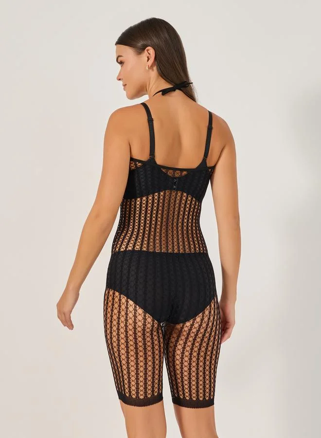 Styli Styli Solid Rhinestone Mesh Bodysuit