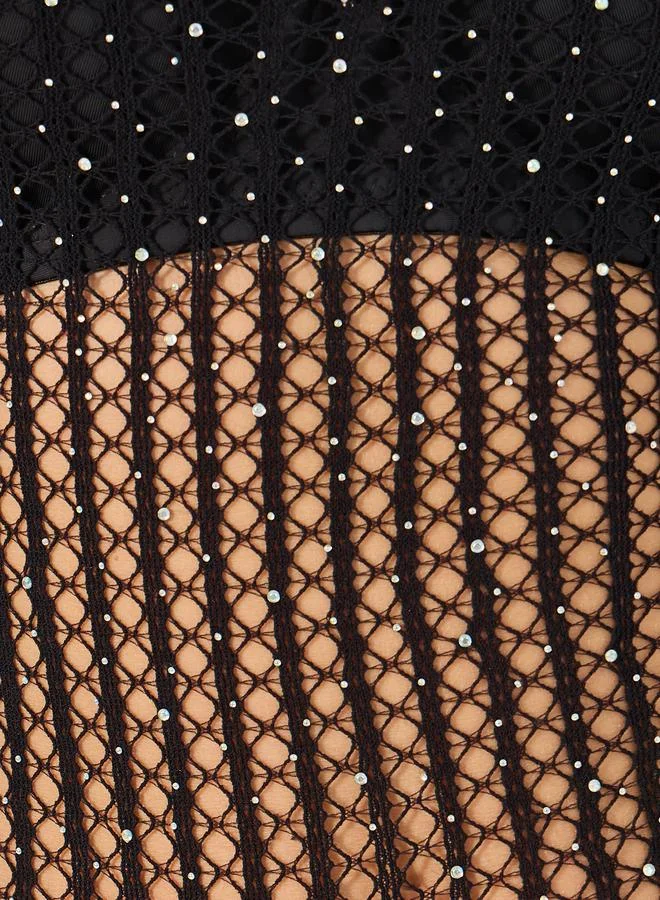 Styli Styli Solid Rhinestone Mesh Bodysuit