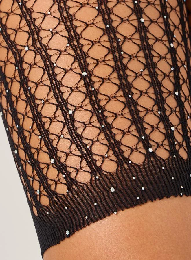 Styli Styli Solid Rhinestone Mesh Bodysuit