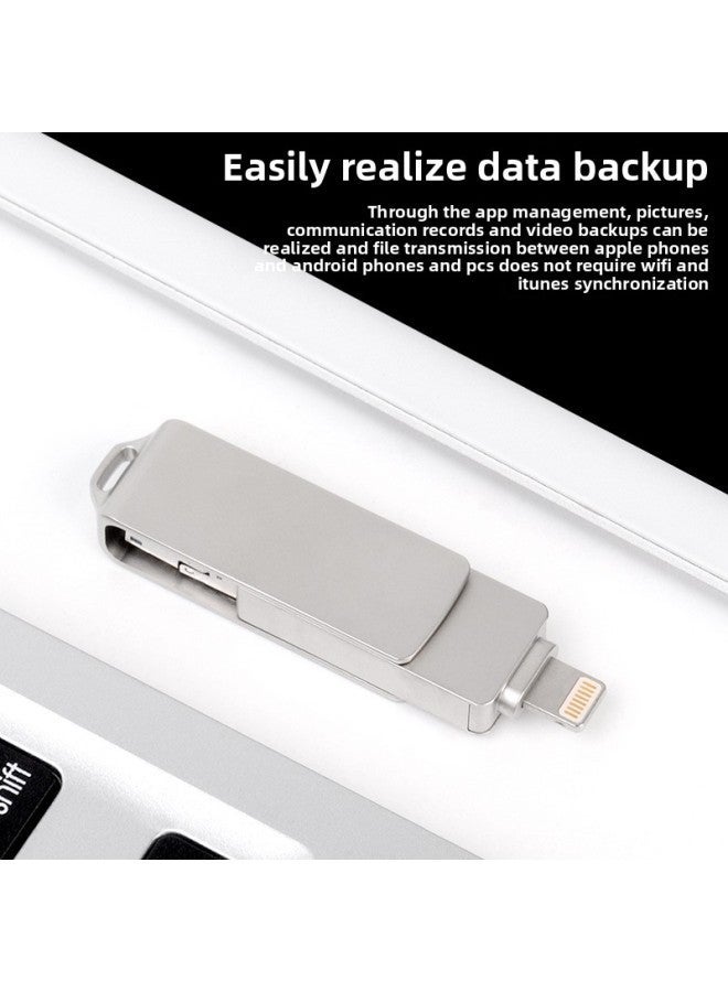 Mobile Phone U Disk OTG Three-in-one Metal Rotating USB For Apple Android Lettering LOGO Gift 32GB 1TB-Color:Silver-Capacity:64GB - Image 4