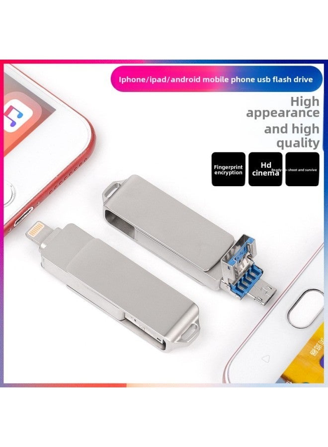 Mobile Phone U Disk OTG Three-in-one Metal Rotating USB For Apple Android Lettering LOGO Gift 32GB 1TB-Color:Silver-Capacity:64GB - Image 1