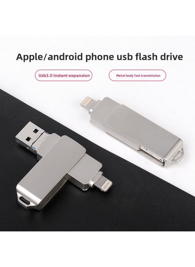 Mobile Phone U Disk OTG Three-in-one Metal Rotating USB For Apple Android Lettering LOGO Gift 32GB 1TB-Color:Silver-Capacity:64GB - Image 2