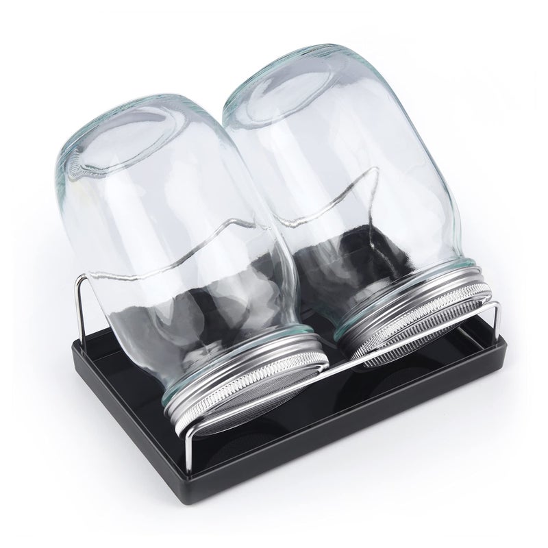 HASWE Sprouting Jar Kit-2 Wide Mouth Quart Mason Jars with 316 Stainless Steel Screen Sprout Lids,Melamine Tray,Stand and Canning Brush | Seed Sprouter Set for Growing Broccoli, Alfalfa, Mung Bean (Black)  - Image 1