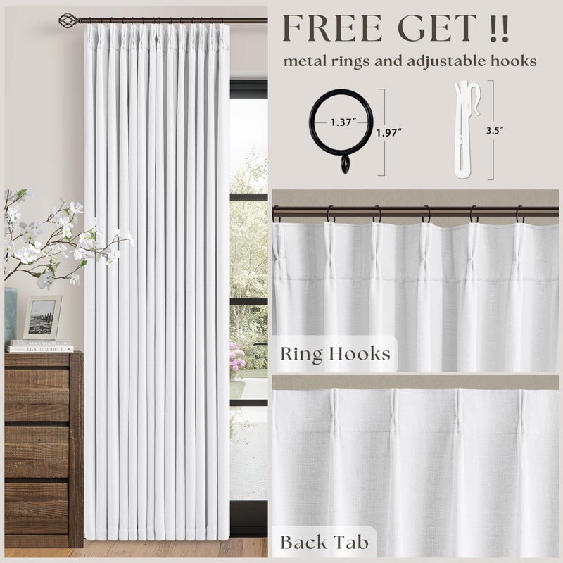 TWODRAPES Pinch Pleated Blackout Curtains 102 Inches Long for Bedroom 100% Black Out Thick Linen Dual Layer Pinch Pleat Drapes with Back Tab Farmhouse Country Snow White 102 Inch Curtain for Dining Living Room - Image 5