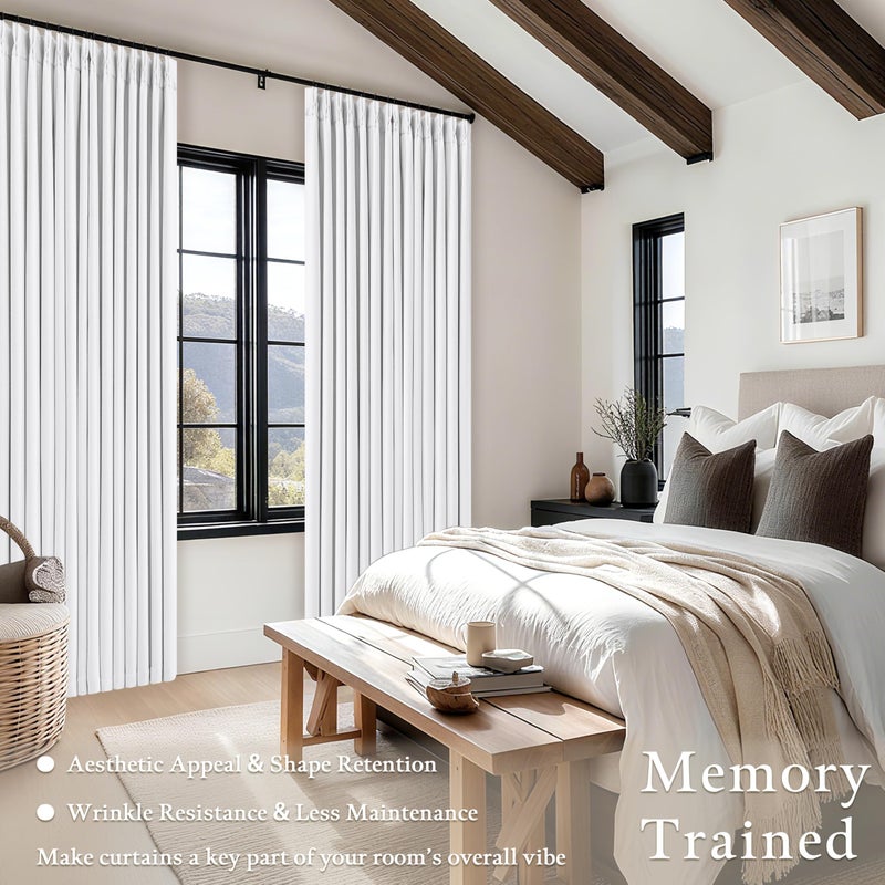 TWODRAPES Pinch Pleated Blackout Curtains 102 Inches Long for Bedroom 100% Black Out Thick Linen Dual Layer Pinch Pleat Drapes with Back Tab Farmhouse Country Snow White 102 Inch Curtain for Dining Living Room - Image 4