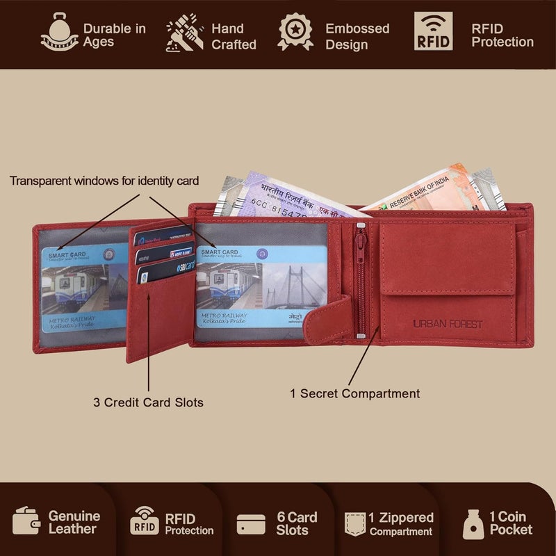 URBANFOREST محفظة جلدية حمراء عتيقة للرجال من ليو - Image 4