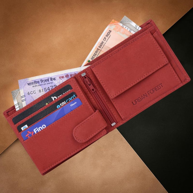 URBANFOREST محفظة جلدية حمراء عتيقة للرجال من ليو - Image 3